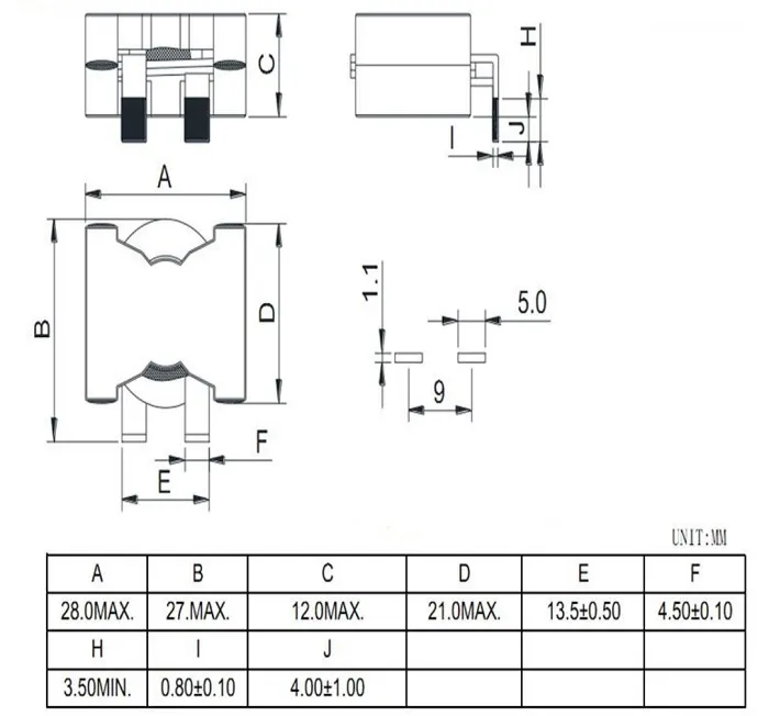50W~1000WフェライトコアフラットワイヤのSMD電源インダクタ 工場価格PQ2014