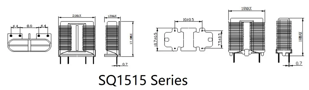 垂直/水平高電流平面ワイヤローリング 共通モードフィルターインダクター (SQ/UC1515シリーズ)