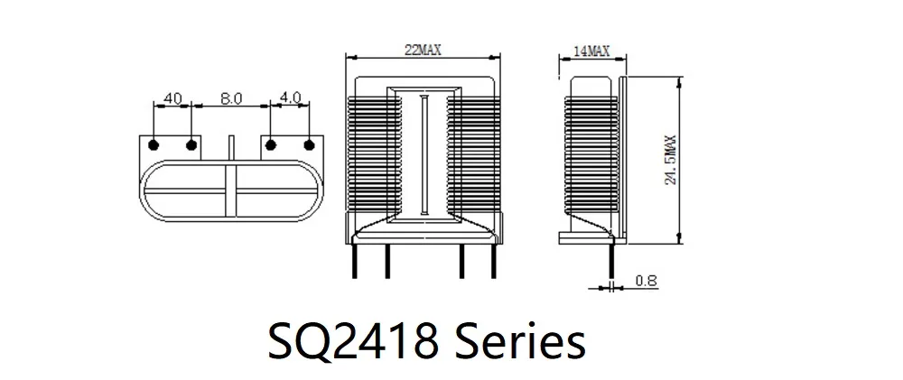 垂直/水平高電流平面ワイヤローリング 共通モードフィルターインダクタ (SQ/UC2418シリーズ)