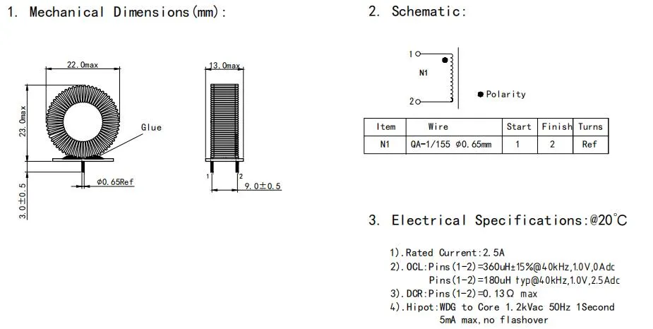 2.5A 電流入力PCBモーターコントローラ用通用モードストークインダクタ
