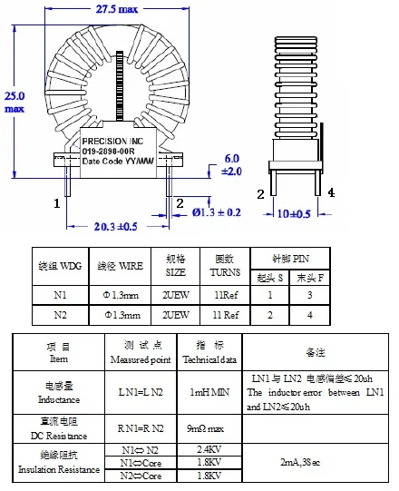 水平型と垂直型 共通モード 窒息誘導器 有効