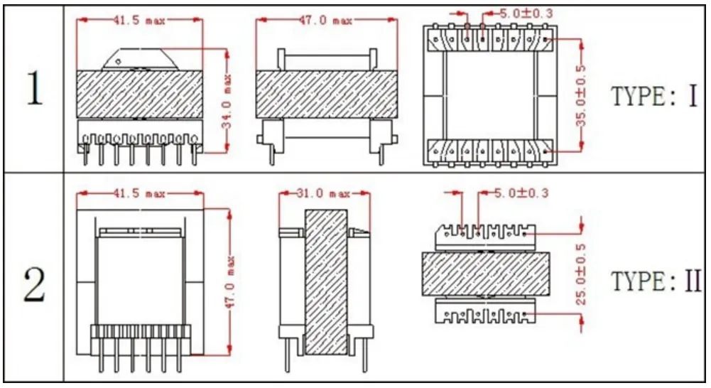太陽光発電のための単相高周波光伏インバータートランスフォーマー (Ec4953-60V-60A)