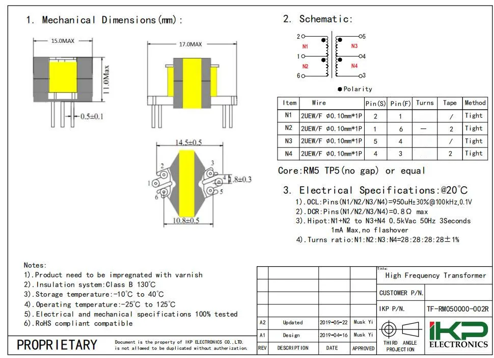LEDドライバー用のRM型フライバックトランスフォーマー